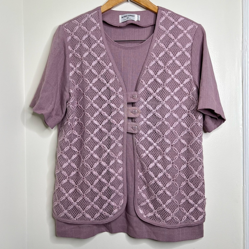 Vintage Alfred Dunner Blouse Top W/ attached Lace front Women’s Size 12 USA Made
